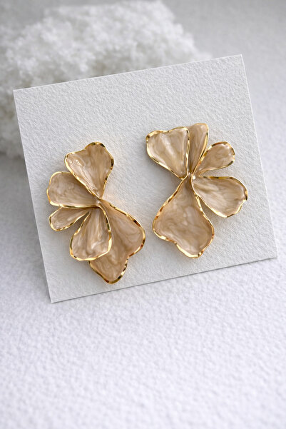 Owentis Bej Rengi Çiçek Vintage Model Nysa Küpe