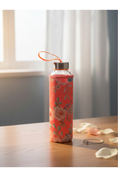 Tohana H2O Rose Pattern Glass Flask with Cover 500 ml