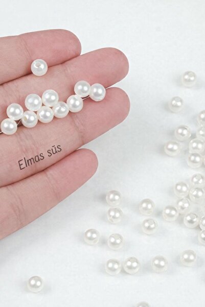 E Elmas Beyaz 6 mm Delikli İnci Düğün Nişan Söz Süsleme 100 gr (350-400adet)