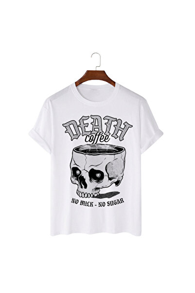 Kartier Unisex White T-Shirt Death Before Decaf