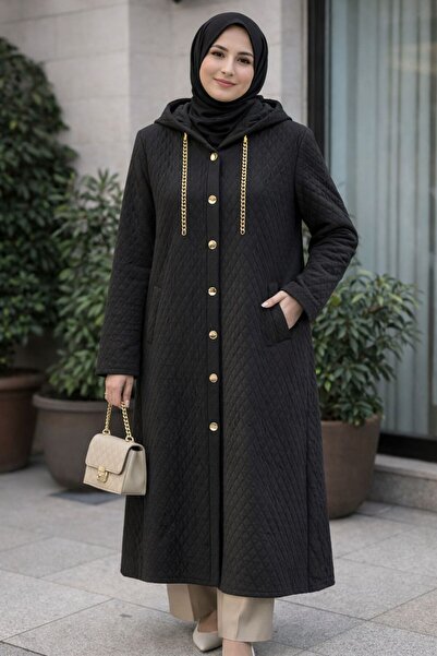 OKYANUS AVM Kapüşonlu Kapitone Uzun Kaban-CEKET – Zincir Detaylı Düğmeli