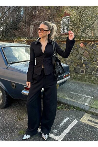 YEK&BİR Women's Black Waist-Seatable Spanish Sleeves with Buttons