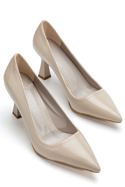 Hayalimdeki Ayakkabı Stiletto de damă, bej, cu piele lucioasă, vârf ascuțit ș...