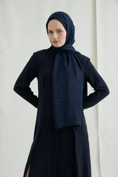 cs camellia scarf Șal italian jacquard cu model inelar - Albastru închis