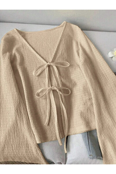 MOONBULL Kadın Önü 2 Yerden Bağlama Detaylı İspanyol Kol Bürümcük Bluz