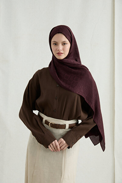 cs camellia scarf İtalyan Jakar Şal Kibrit Desen - Bordo