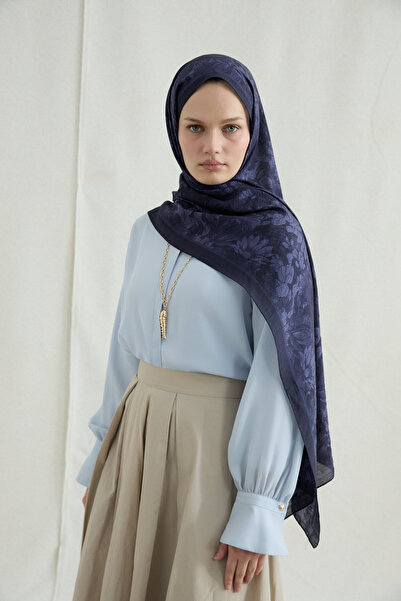 cs camellia scarf Mona Cotton Viscose Shawl - Navy Blue