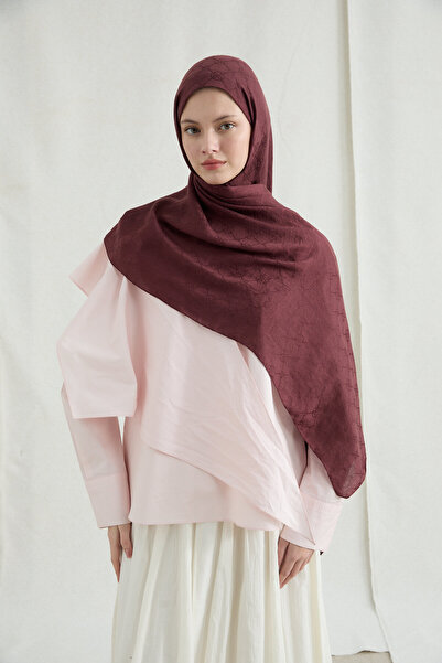 cs camellia scarf Șal italian jacquard cu model monogramă - Cireș