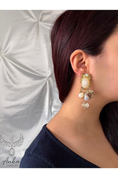 ANKA JEWELLRY FİL FİGÜRLÜ İNCİ DETAYLI GOLD SALLANTILI KÜPE