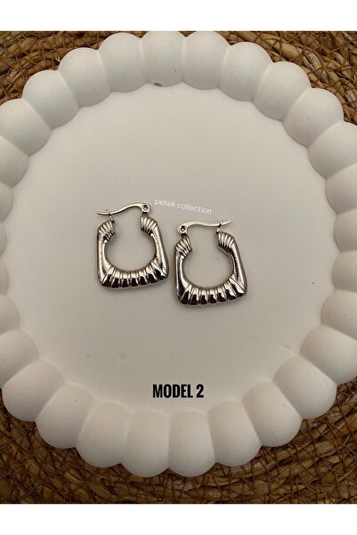 Petek Collection Modern Vintage Clip-On Stainless Steel Hoop Earrings