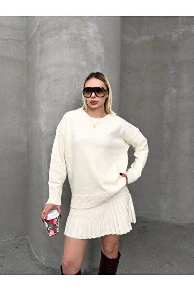 TrendParis Πλεκτό Σετ Δύο Τεμαχίων με Πλισέ Φούστα