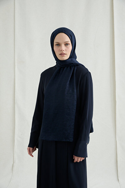 cs camellia scarf Șal italian jacquard cu model Match - Albastru închis