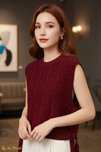 AYMELEK Women's Knitwear Crew Neck Tie-Up Sweater