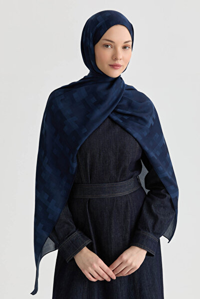 Tuğba Serra Jakar Natural Şal - Lacivert