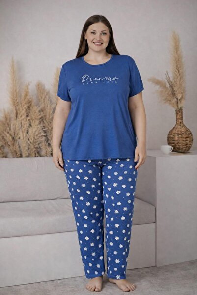 Pemilo طقم بيجامة نسائي من الليكرا بأكمام قصيرة مقاس كبير 2005-3