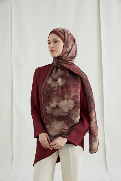 cs camellia scarf Libre Müslin Şal - Kahve Pudra