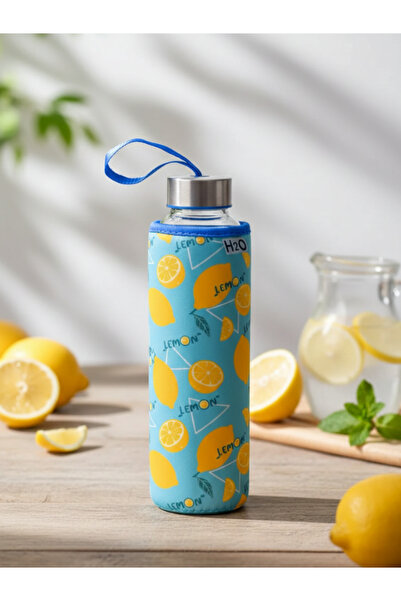 Tohana H2O Lemon Patterned Glass Flask with Cover 500 ml