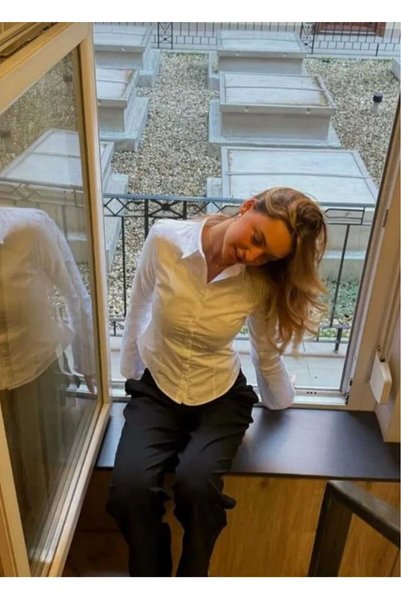YEK&BİR WOMEN'S WHITE WAIST-FITTED FLARED SLEEVE BUTTONED
