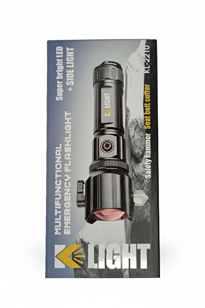 KLIGHT Çok Fonksiyonlu Şarjlı Güçlü El Feneri - Araç Acil Durum Seti- Cam Kır...