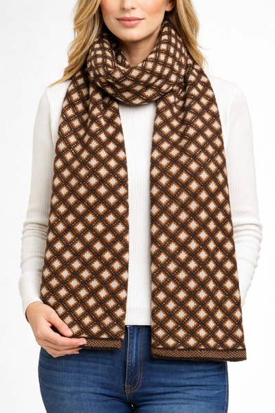 Noi Belis Patterned Soft Textured Knitwear Scarf Aw25At0003