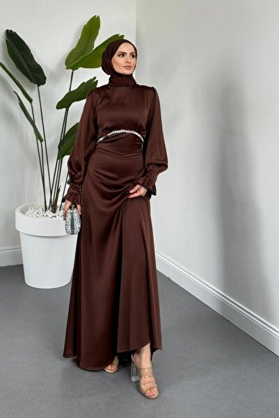 Şulemoda Giyim Rochie de seară maro cu aplicații de piatră