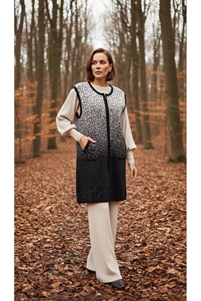 larocci Women's Patterned Sleeveless Zippered Long Vest