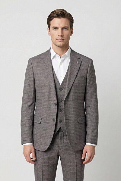 Sabri Özel Erkek Koyu Bordo Regular Fit Armürlü Mono Yaka Yelekli Normal Bel ...