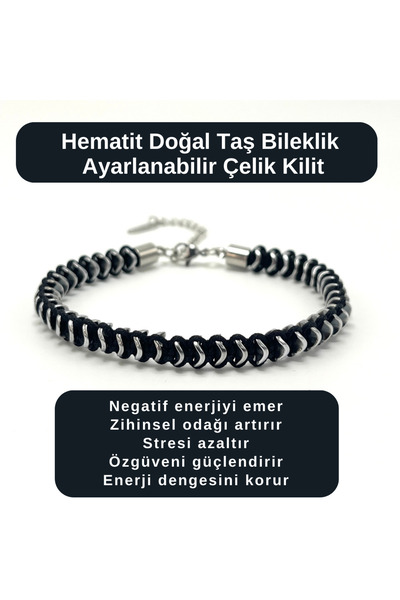 YILDIZ DOĞAL TAŞ Certified Hematite Natural Stone Bracelet with Adjustable St...