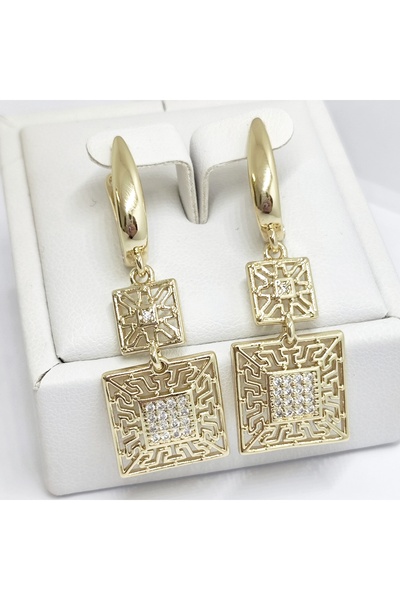 Milena 14k Gold Plated Earrings in Two Layers, Hypoallergenic, - Length 3.5cm