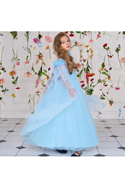 kizu Little Girls' Blue Satin Dress with Steamy Tulle and Elegant Train 8-11 ...