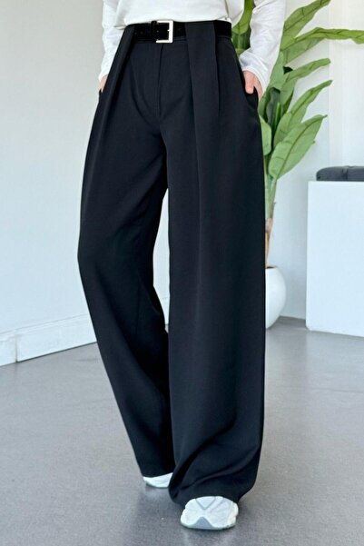 Şulemoda Giyim Glam Belt Detailed Palazzo Trousers Black
