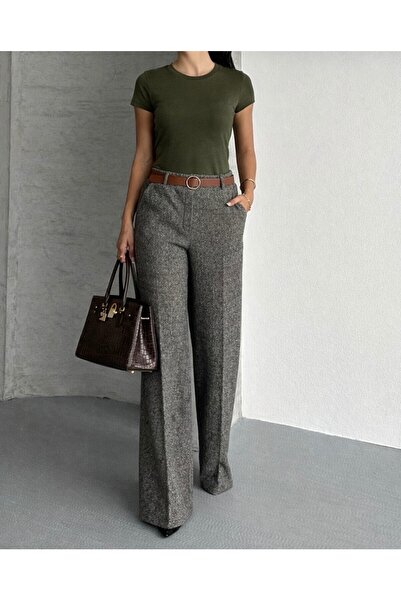 Heyya Women's Patterned Wide Leg Palazzo Trousers with Pockets and Belt