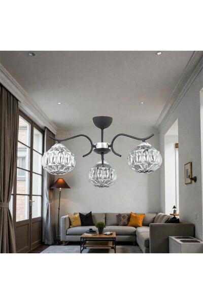 Elizim Home Lighting Antra 3'lü siyah avize