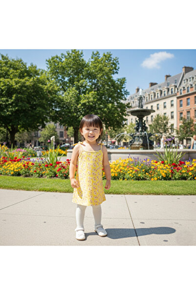 ruhaay Summer Girls' Printed Dress with Straps and Laces