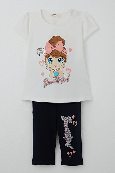 Breeze Girl's Capri Leggings Set, Beautiful Girl Printed, 1.5-5 Years Old, Ecru