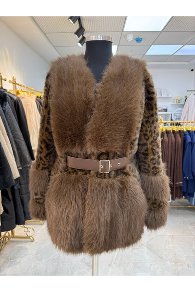 LUXURY İthal leopar kemer detaylı kürk