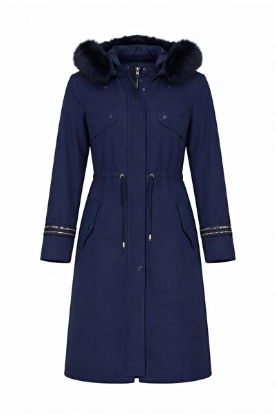 ESİN GİYİM Dış Giyim Trendi Bondit Kumaş Belden Büzgülü Kapüşonlu Mont