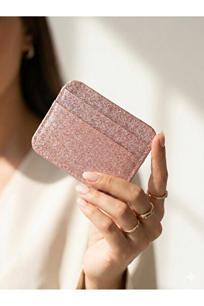 PurpleART Women's Mini Rose Gold Glittery Shiny Card Holder - Slim Design Sty...