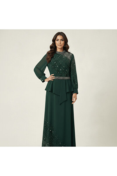 alqarat "Evening Star" Crystal-Embellished Chiffon Gown