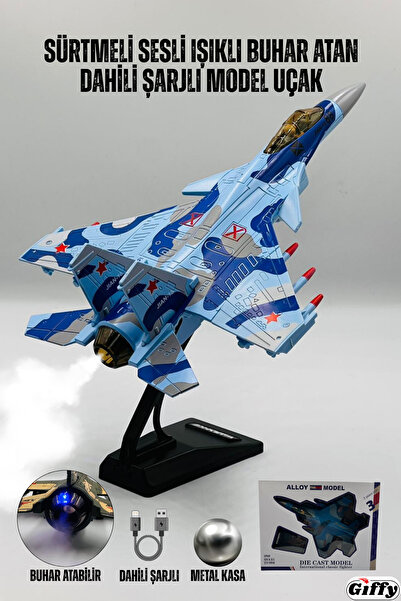 giffy Oyuncak Model Uçak Dahili Şarjlı Buhar Atabilen Işıklı Sesli Standlı Sü...