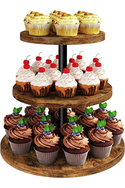Dotail IBUYKE Tiered Cake Stand, 3 tiers, wood, metal frame, diameter 25 cm, ...