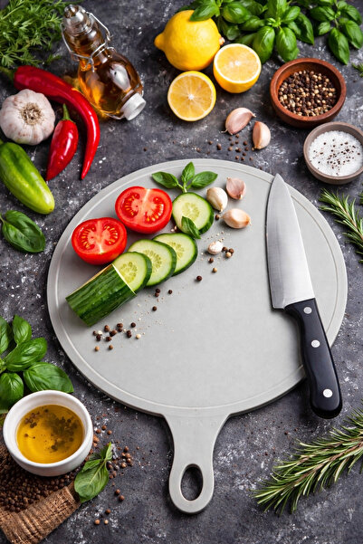 Open Home Concept Cream Round Non-Slip, Stain-Resistant Cutting Board for Bre...