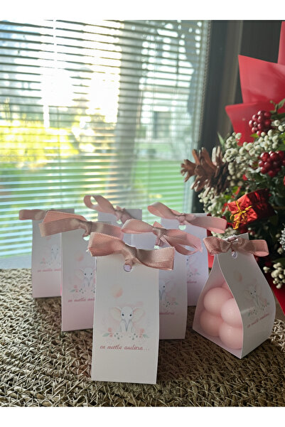 glow-candle by you Açık Pembe Kişiye Özel El Yapımı ve Fiyonklu Bubble Mum- h...