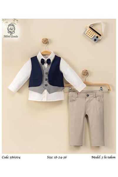 Baby shine طقم تركي ولادي فاخر من القطن والكتان الطبيعي - 4قطع - الصديري الكح...