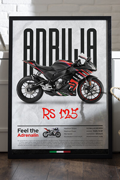 Duvarda Aprilia RS 125 crni poster sa drvenim okvirom, dekorativna zidna umet...