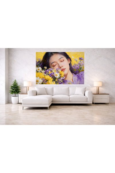 VeliumCraft Tablou Canvas Serenitate feminina 3, flori, femeie, 80x50 cm, sasiu de lemn