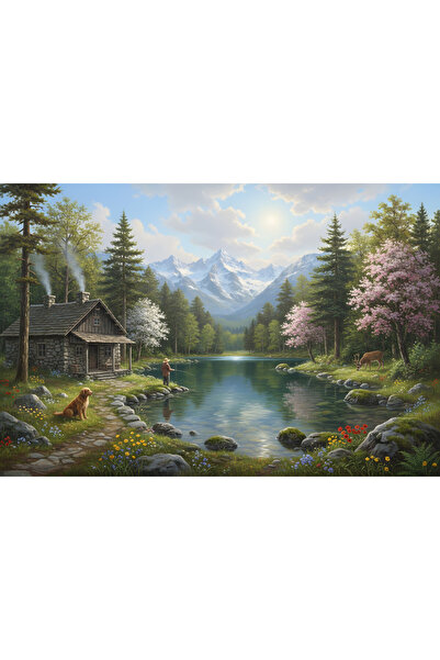 VeliumCraft Tablou Canvas Cabana ideala 43, 60 x 40 cm, natura, peisaj, stil ...