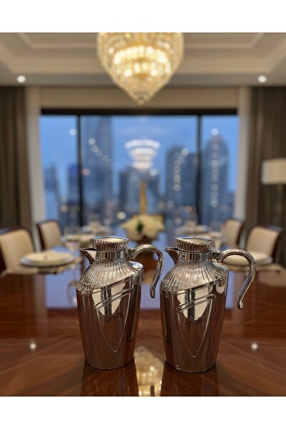 HANAY Elegant silver thermos set, keeps drinks hot, 1 liter and 700 ml