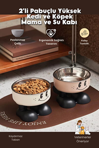 PetFix 2'li Pabuçlu , Kedi ve Köpek Mama ve Su Kabı