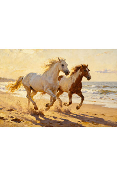 VeliumCraft Canvas Painting Horses Running on the Coast, large, painting styl...